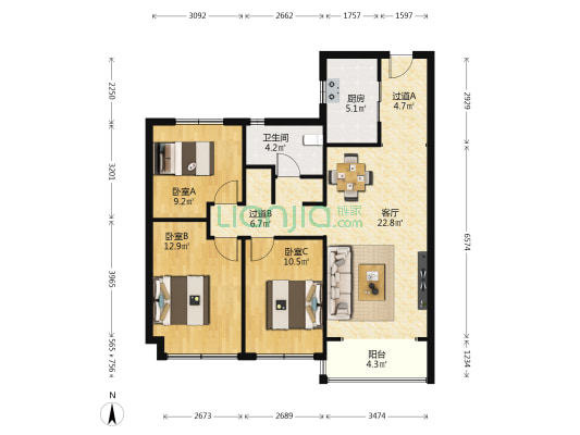 灵山湾壹号一期 3室1厅1卫 109平方