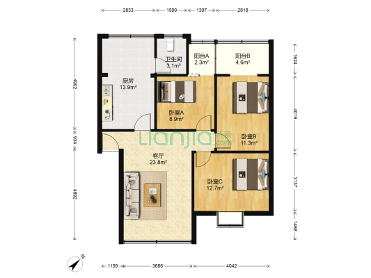 冶金社区 3室1厅1卫 96平方