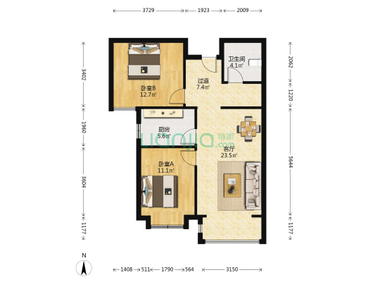 潮白新村 2室1厅1卫 88平方