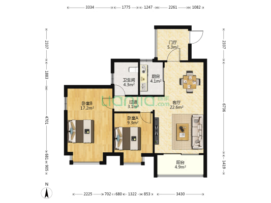 庆豪·金碧文华 2室1厅1卫 86平方