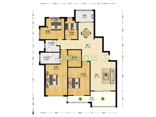 海德公寓 4室2厅2卫 170平方