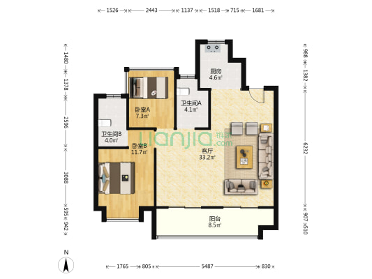金辉优步大道二期 2室1厅2卫 99平方