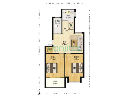 凤凰家园丹凤苑 2室2厅1卫 76平方