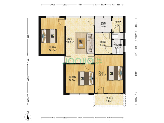 文庙巷3号 3室1厅2卫 95平方