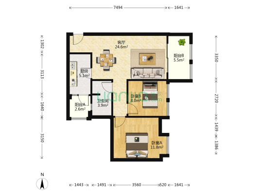 星立方 2室1厅1卫 83平方
