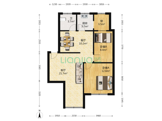 计生办宿舍 2室2厅1卫 81平方