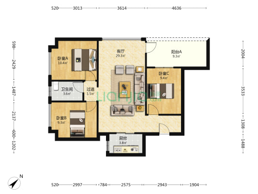 国鹏大厦 3室1厅1卫 103平方
