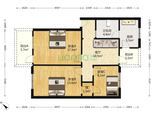 惠济一路1号 3室1厅1卫 87平方