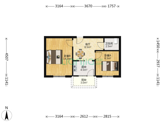 铜陵南村 2室1厅1卫 49平方