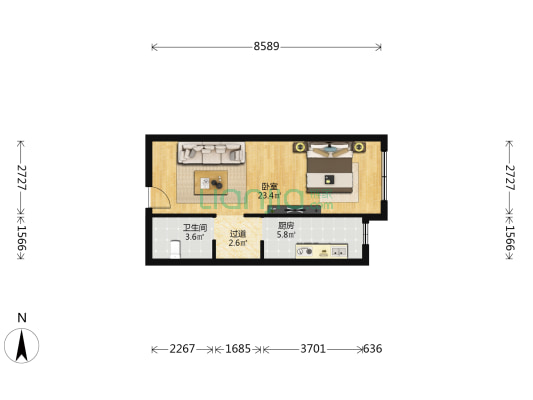 保利心语住宅四期 1室0厅1卫 53平方