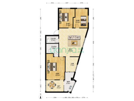 玉屏较场路1号 3室2厅2卫 133平方