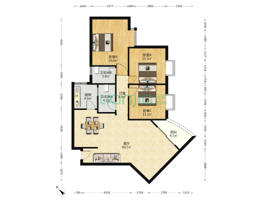 五福苑 3室1厅2卫 120平方