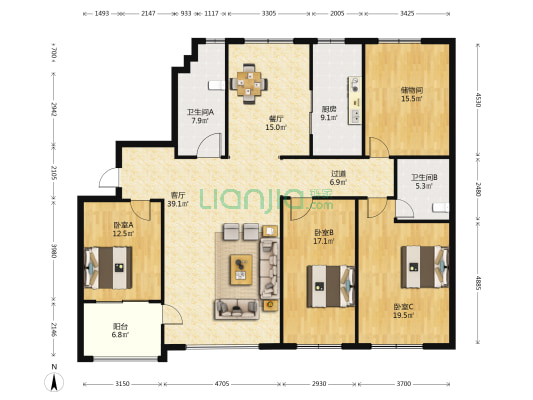 和信家园 3室2厅2卫 212平方
