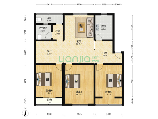 景环二院 3室2厅2卫 131平方