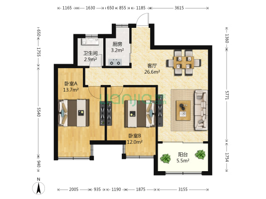 正盛太古港 2室1厅1卫 89平方