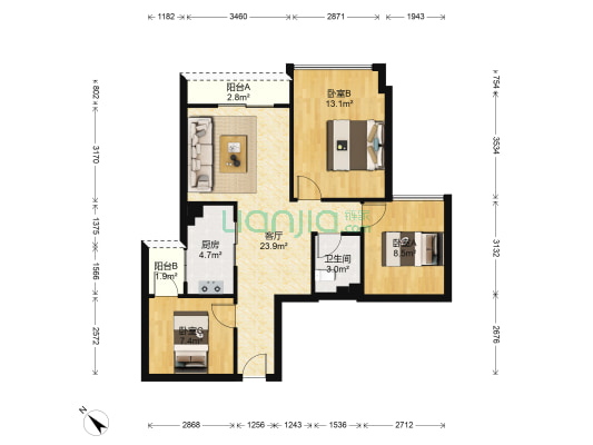 西锦国际二期 3室1厅1卫 50平方