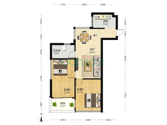 美意居 2室1厅1卫 75平方