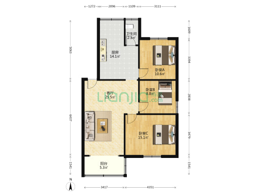 中心湾 3室1厅1卫 99平方