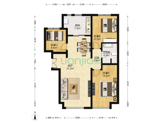 富力尚悦居E区 3室1厅1卫 112平方