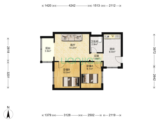 嘉陵桥东村 2室1厅1卫 60平方