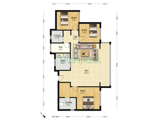德商花样年碧云天骄 3室1厅2卫 120平方