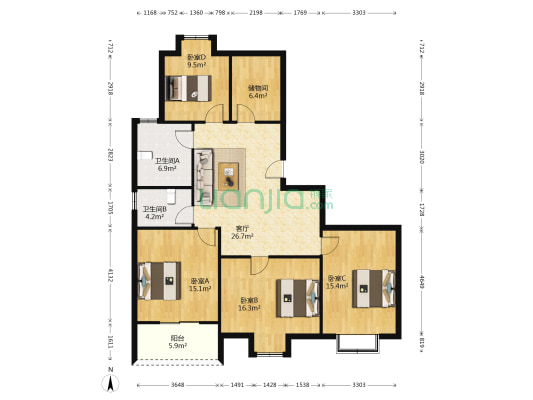 汉欣苑 4室1厅2卫 124平方
