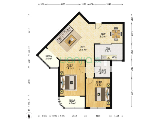 建行家属院(兴庆北路) 2室2厅1卫 107平方