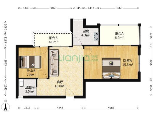 黎明村 2室1厅1卫 63平方