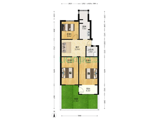 工人路44 3室1厅1卫 72平方