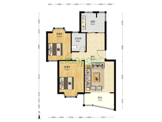 上南山水苑东区 2室1厅1卫 89平方