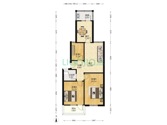古庄里 3室2厅1卫 83平方