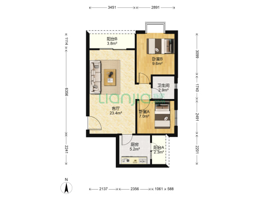 团结湾 2室1厅1卫 66平方