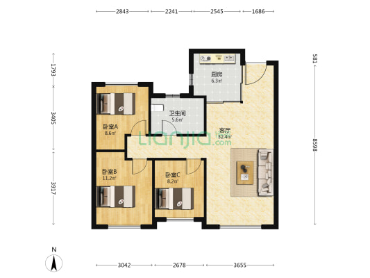 旭辉公元 3室1厅1卫 96平方