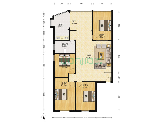 环城西一路111号 4室2厅1卫 117平方
