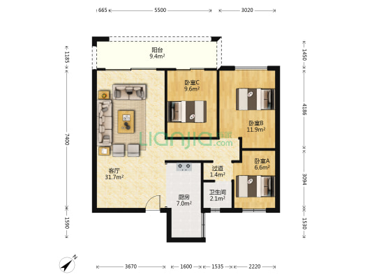 保利公园揽胜II 3室1厅1卫 103平方