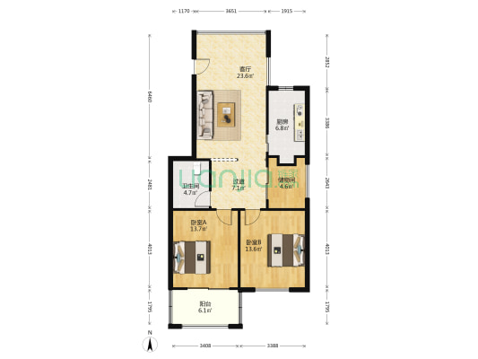 龙景名园 2室1厅1卫 89平方