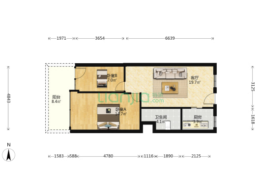 雍景豪园 2室1厅1卫 62平方
