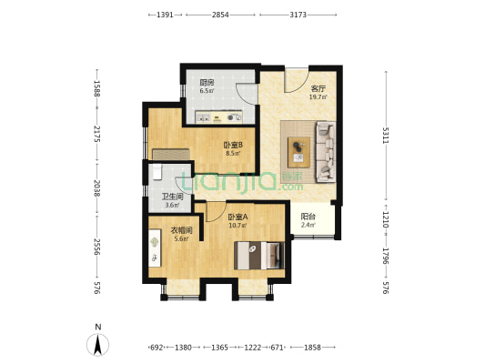 迎晖南苑 2室1厅1卫 82平方