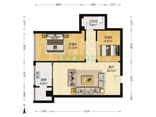 雅园（西津东路） 2室1厅1卫 86平方