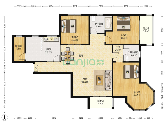 华都公寓 3室1厅2卫 170平方