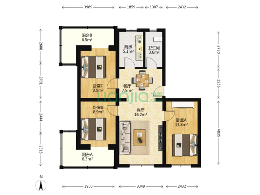 西关路 3室2厅1卫 101平方
