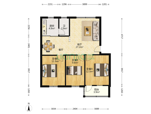 中国农业银行广西区分行营业部宿舍 3室1厅1卫 93平方