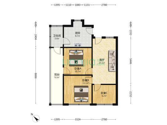 星月花园第二毛巾厂家属院 3室1厅1卫 79平方