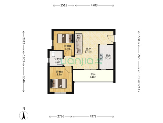 红旗欣居D区 2室1厅1卫 61平方