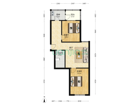 凤麟公寓 2室1厅1卫 76平方