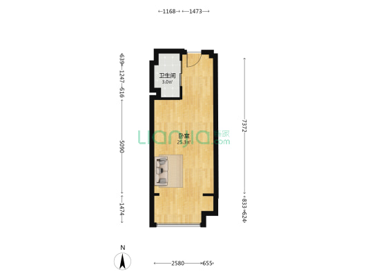 港惠新天地东区 1室0厅1卫 39平方