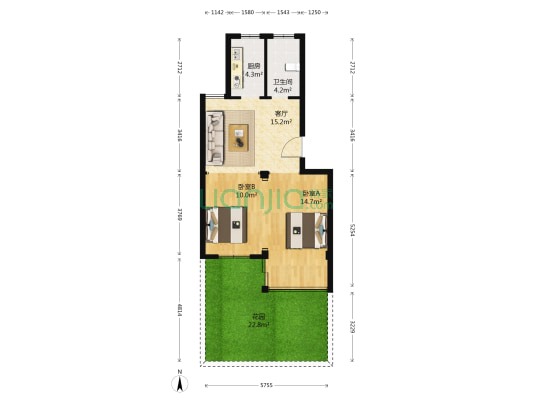 东海黄金海岸东海名居 2室1厅1卫 66平方