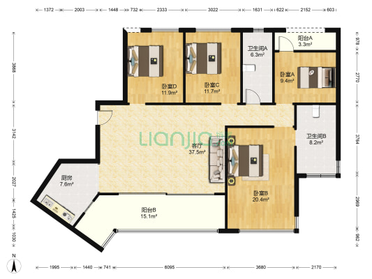 金融街新融御 4室1厅2卫 156平方