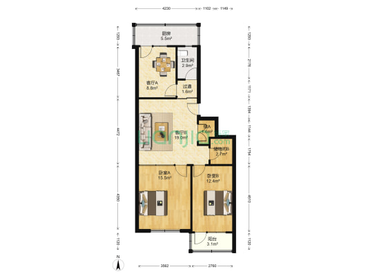 永安小区 2室2厅1卫 81平方
