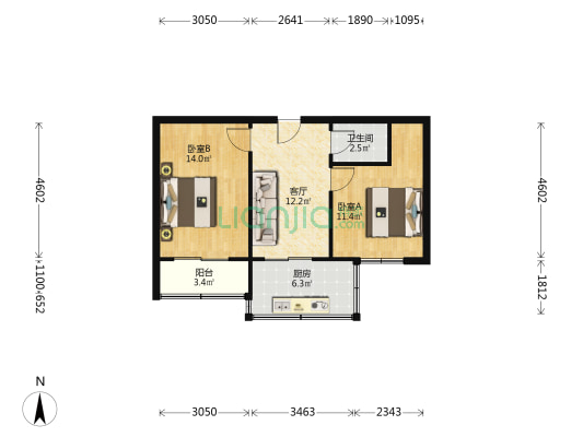 文艺南路6号院 2室1厅1卫 54平方